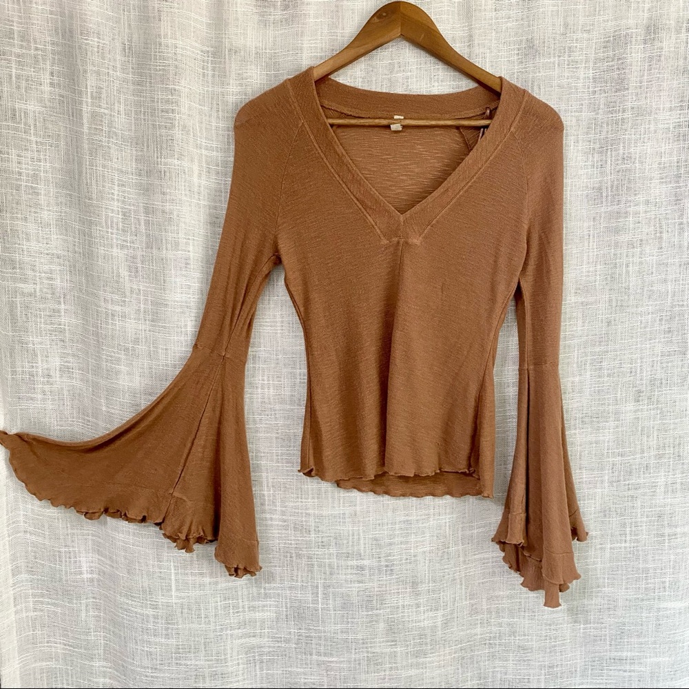 Free People Bell Sleeve Camel Blouse